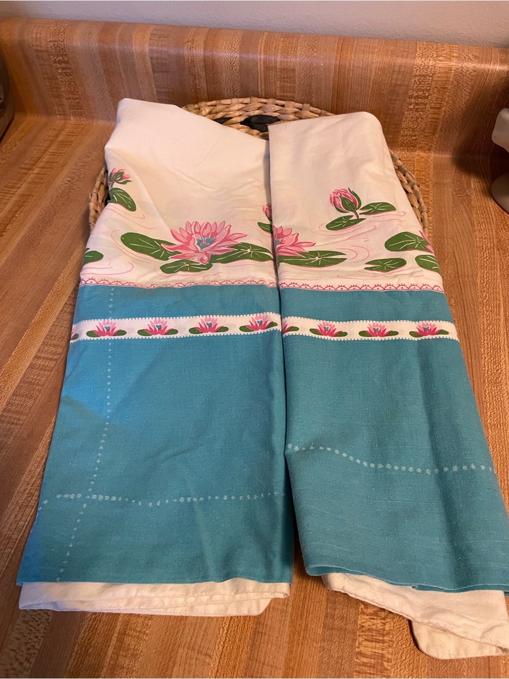 Vintage Cotton king pillowcases Set with Teal, White and Pink Floral Accents
